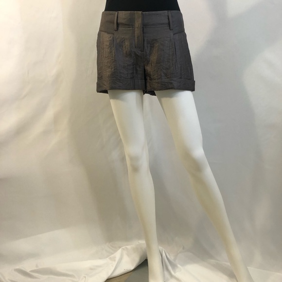 Metallic Lame Pleat Front Cuffed Shorts, Size 0 - Picture 2 of 12